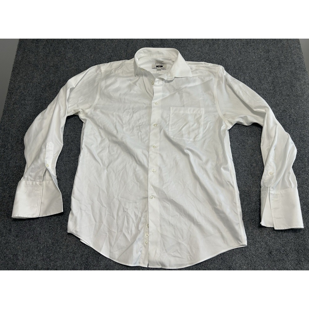 Joseph Abboud 16/ 34 Cotton Long Dress Shirt White Herringbone French Cuffs